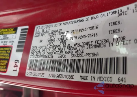 2022 Toyota Tacoma Sr5 V6 from USA, damaged, VIN 3TMAZ5CN7NM166356